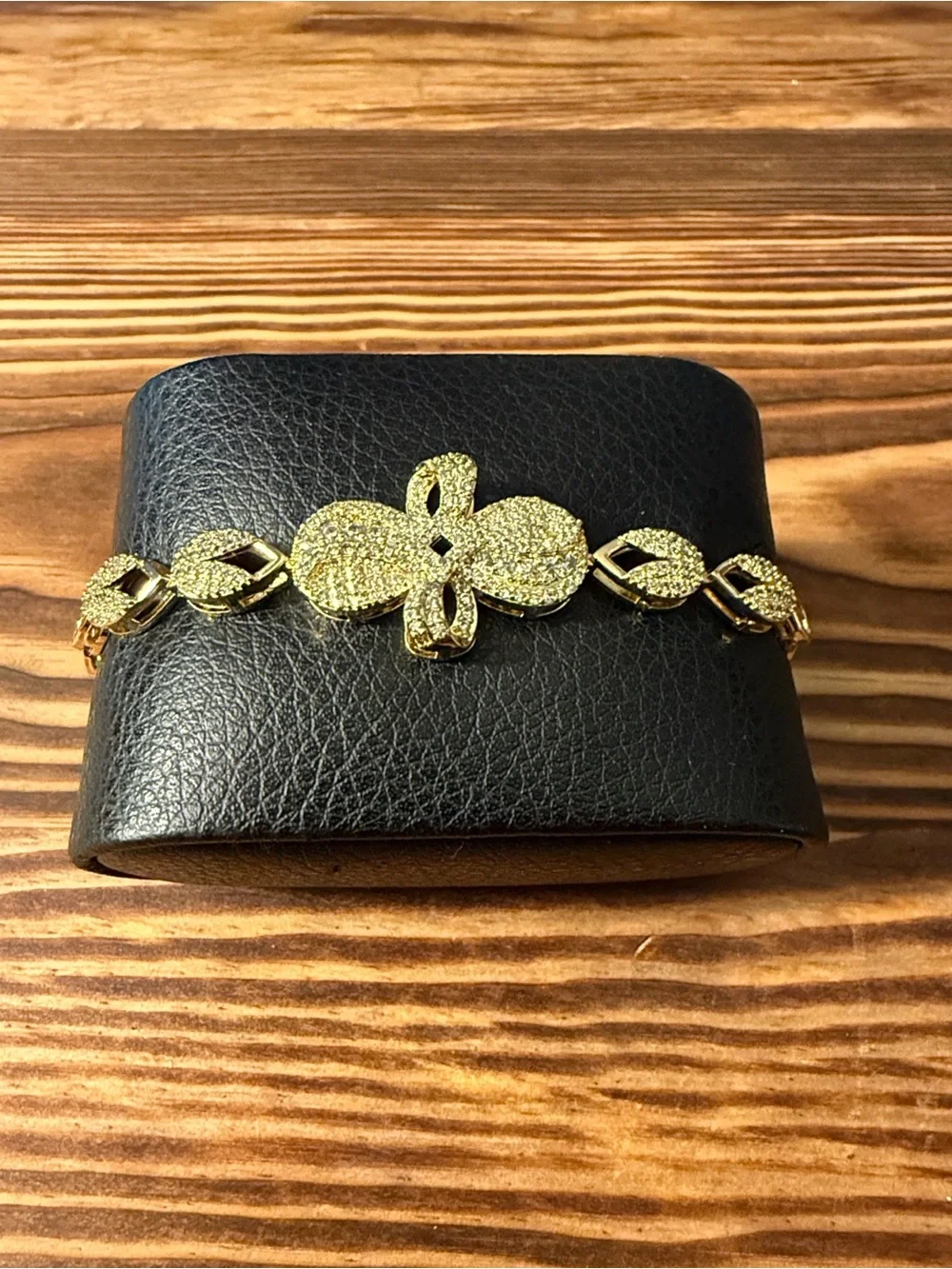 Gold Plated Crystal Floral Link Bracelet for Women